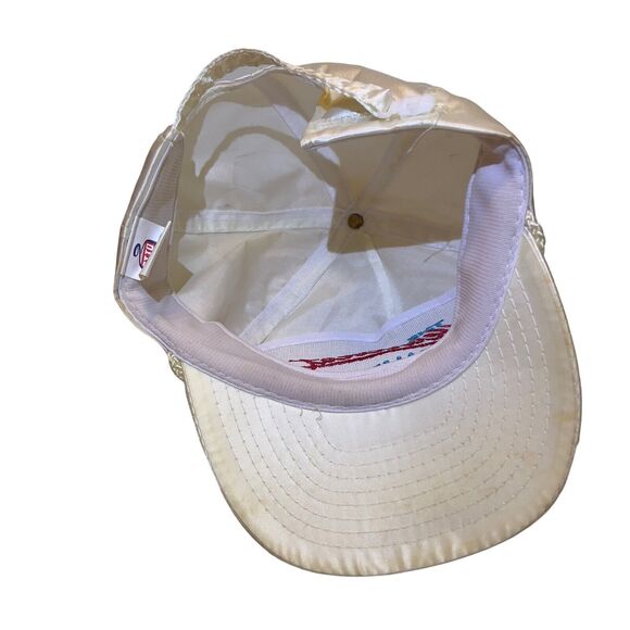 VTG The Heartbeat of America Embroidered Rope Nylon Slideback Men White Hat RARE - Picture 9 of 12